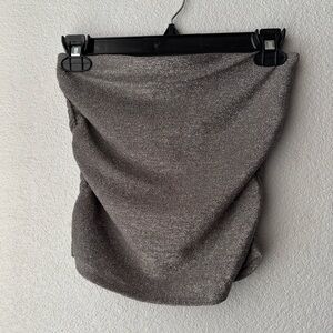 Y2K Style Silver Metallic Crop Top Ruching On Sides Shimmery Tube Top Size M